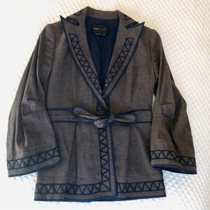 BCBGMaxAzria Brown and Navy Embroidered Blazer